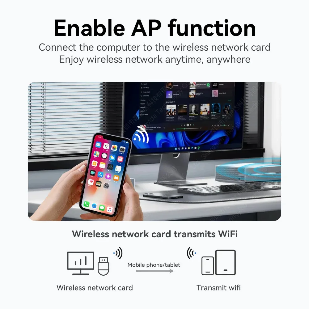 Фото KEBIDUMEI Mini USB WIFI 6, сетевая карта, 2,4 ГГц, Wi-Fi, адаптер LAN, без драйверов, для ПК, ноутбуков, Windows 7, 10, 11, приемник 300 Мбит/с №4