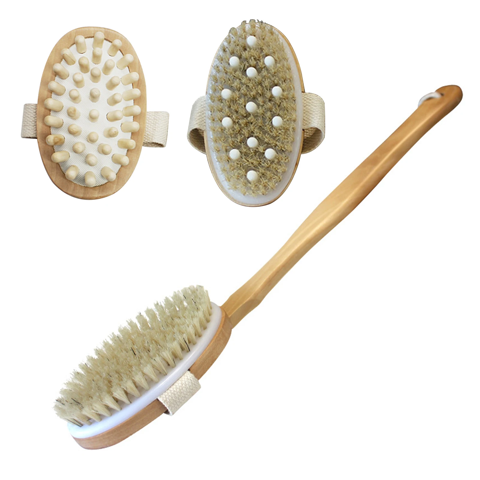 

3pcs Body Brush Set Face Stimulates Blood Circulation Spa Long Handle Cellulite Back Skin Exfoliating Natural Bristle Scrubbing