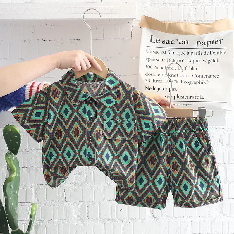 

Summer Kids Set Boys' Casual Print Short Sleeved Shirts and Shorts Set Baby Toddler Clothes Suit for Boys 2022 New