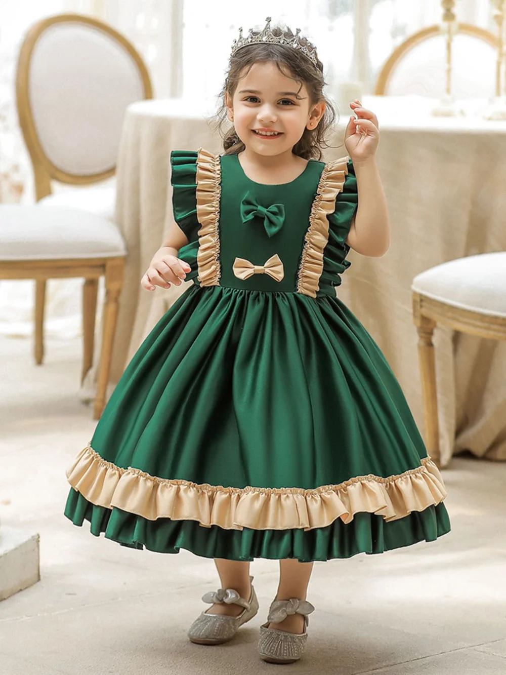 Enlarge Elegant Ball Gown Puffy Flower Girl Dress A Line Girl Birthday Party Dress 2022 New Baby Girl Dress with Bow