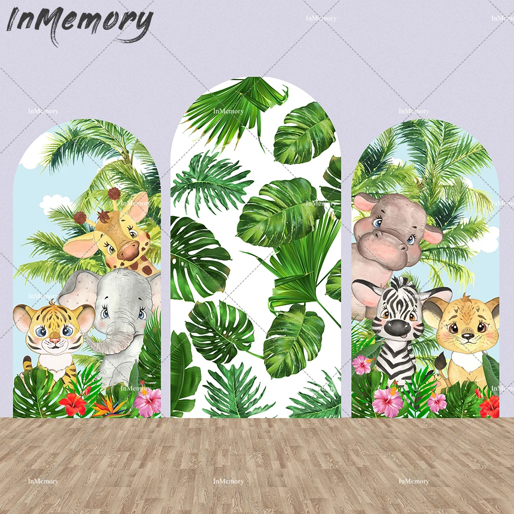 

Jungel Safari Birthday Arched Wall Chiara Backdrop Baby Shower Background Photography Green Leaves Banner Arch