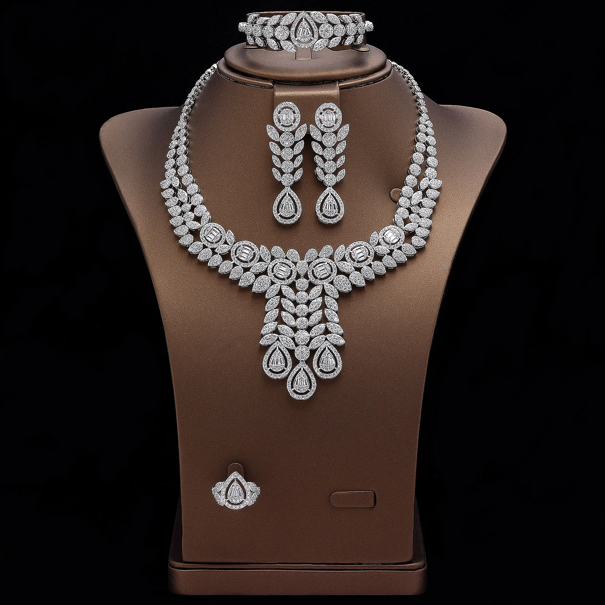 Новинка 2024 комплект свадебных украшений из 4 предметов для невесты с кубическим