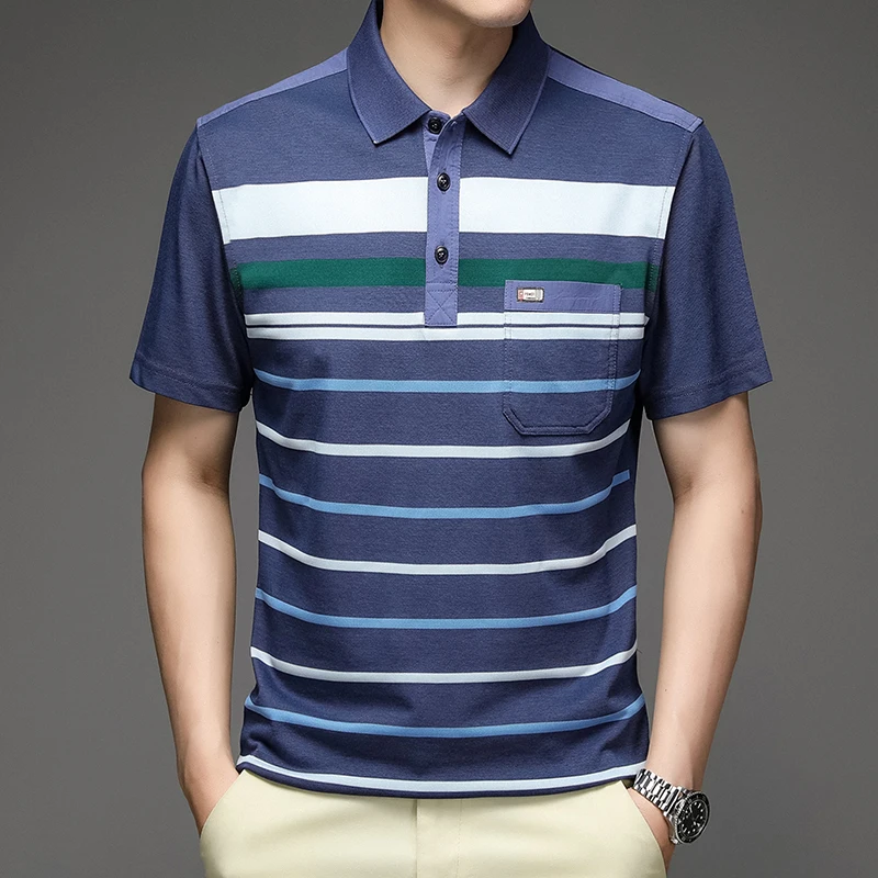

Classic Striped POLO Shirt for Men 2022 Summer Short Sleeve Casual Slim Polo Shirt Lapel Business Social Streetwear Man Clothing