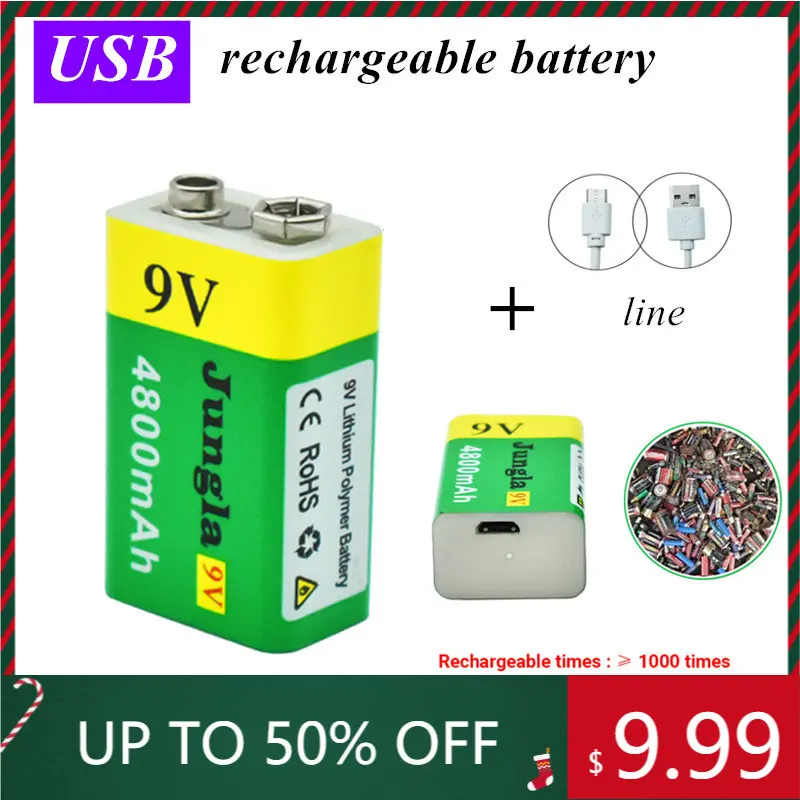 

2022 9V 4800mAh li-ion Rechargeable battery Micro USB Batteries 9 v lithium for Multimeter Microphone Toy Remote Control KTV use
