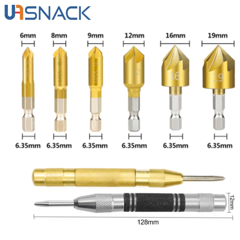 

Набор сверл для зенковки, 6 шт., 1/4 '', шестигранный хвостовик, быстрорежущая сталь с 5 канавками, Зенковка с углом 90 градусов, деревообрабатыва...