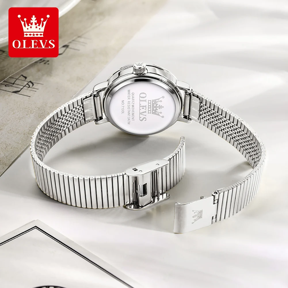 Фото Женские часы OLEVS 7130 Elegance с кварцевым механизмом, одинарным календарем, из нержавеющей стали, водонепроницаемые до 30 м. №3