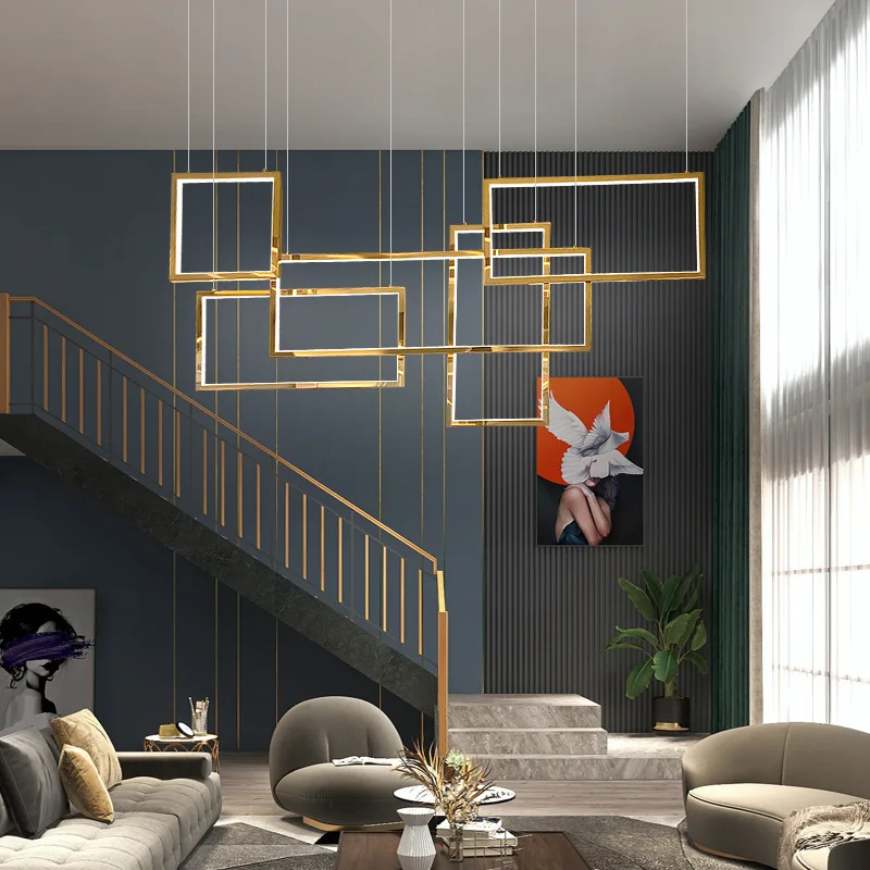 

Nordic Modern Living Room Chandelier Simple Personality Designer Bar Counter Lobby Front Desk Mirror Stainless Steel Lamps