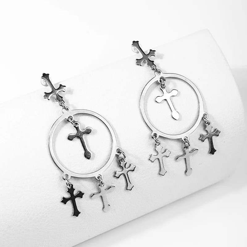 

Cross Dangle Drop Earrings for Women Baroque Goth Gothic Vintage Fashion Statement Metal Jewelry Accessories Big Long Party Gift