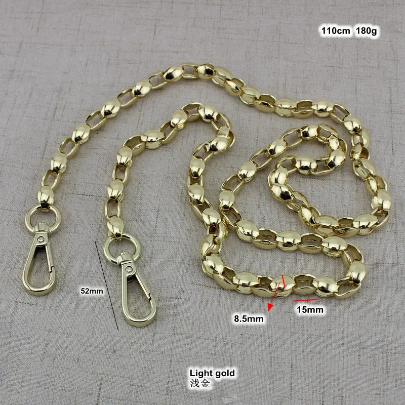 Fashion 60CM 100CM 120CM 9mm Wide Light Gold Chain Bags Purses Strap Accessory Factory Quality Plating Cover Wholesale