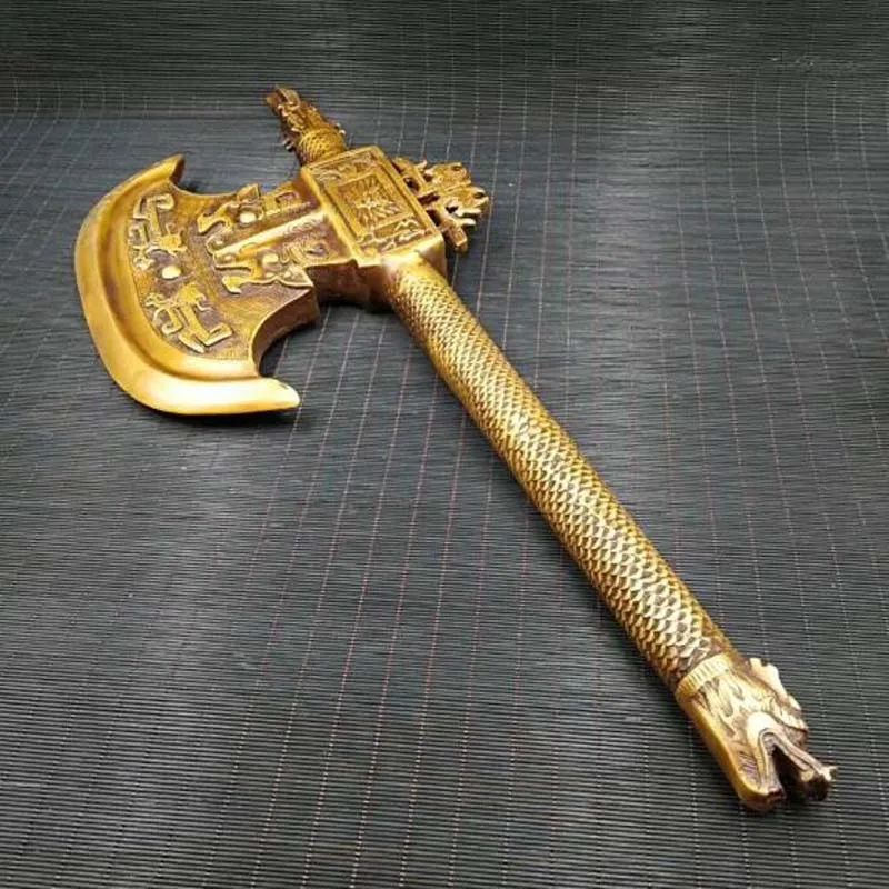 

China pure brass dragon axe furnishing articles town house to ward off bad lu 1900g