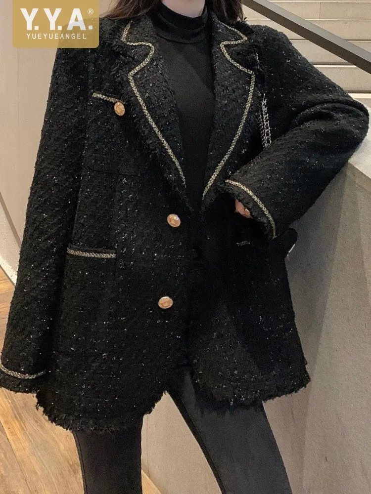 

Женский твидовый офисный костюм, однобортная прямая Повседневная Верхняя одежда с длинным рукавом, элегантное женское пальто, Осень-зима