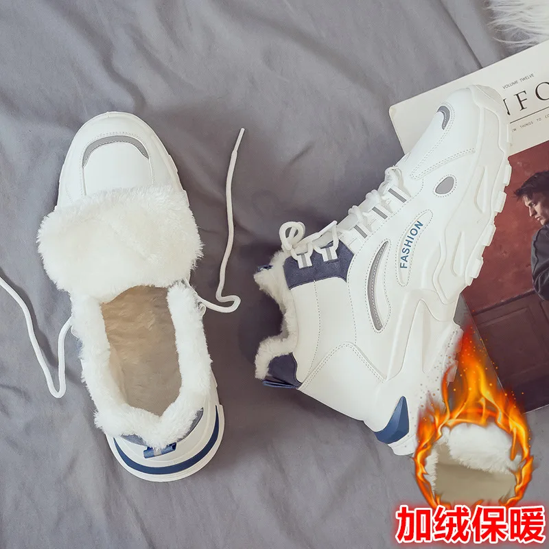 Зимние высокие плюшевые хлопковые кроссовки спортивная трендовая мужская обувь