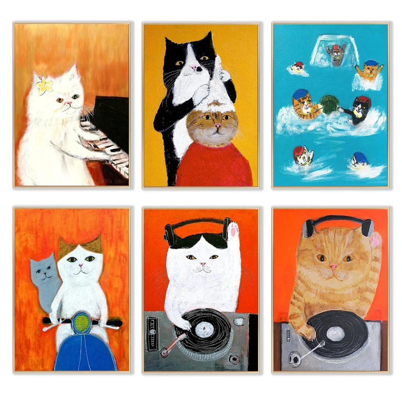 

Funny DJ Cat Canvas Paintings Cartoon Abstract Animal Posters and Prints Wall Art Pictures for Kids Bedroom Nursery Home Decor