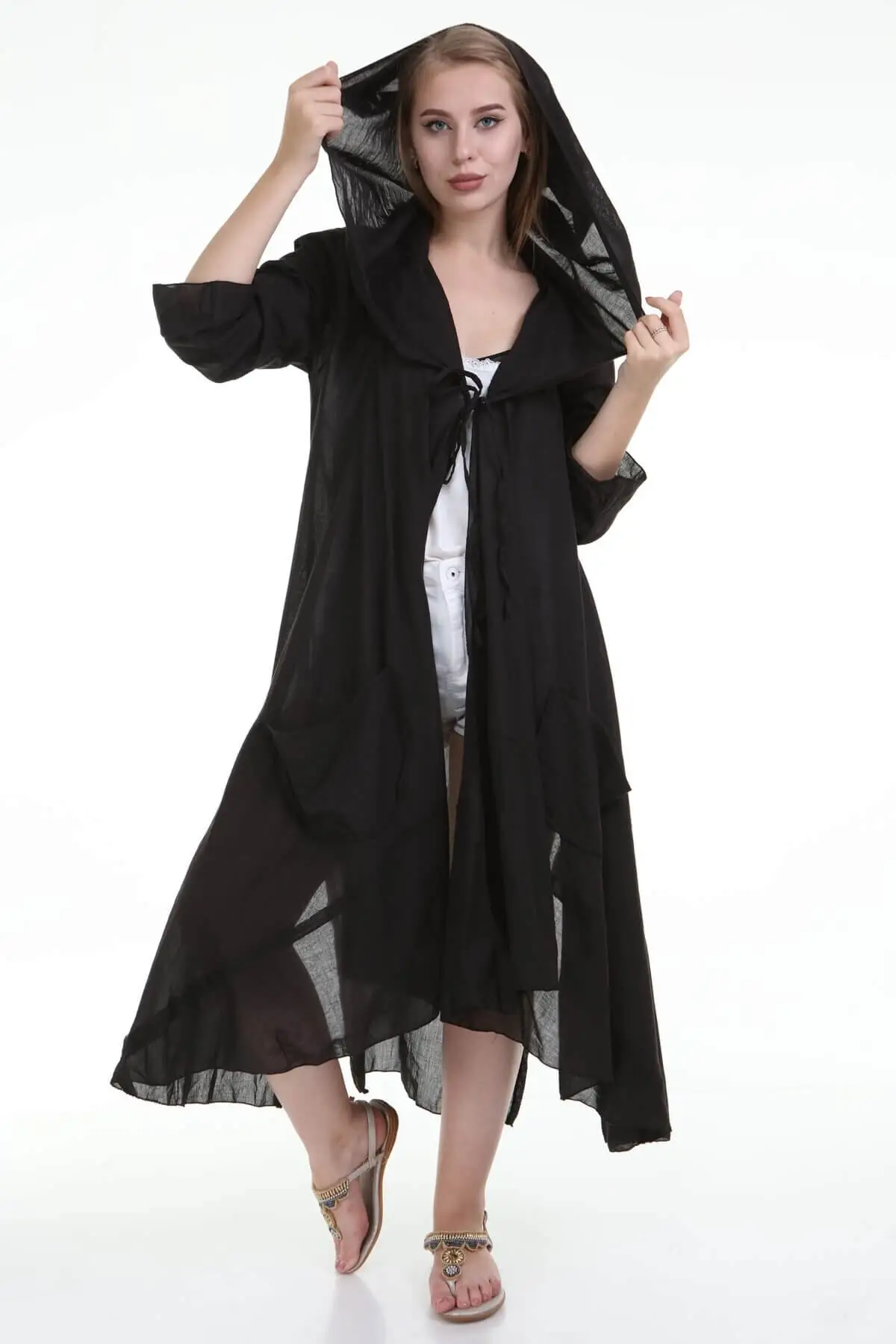 

Women's Kimono Black Witch Hooded Bohemian Caftan Fashion Bathrobe For Ladies