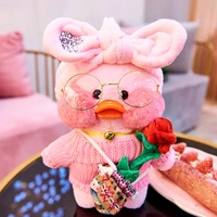 pink lalafanfan kawaii cafe mini yellow duck plush toy cute stuffed doll soft animal dolls kids toys birthday gift for girl 30cm