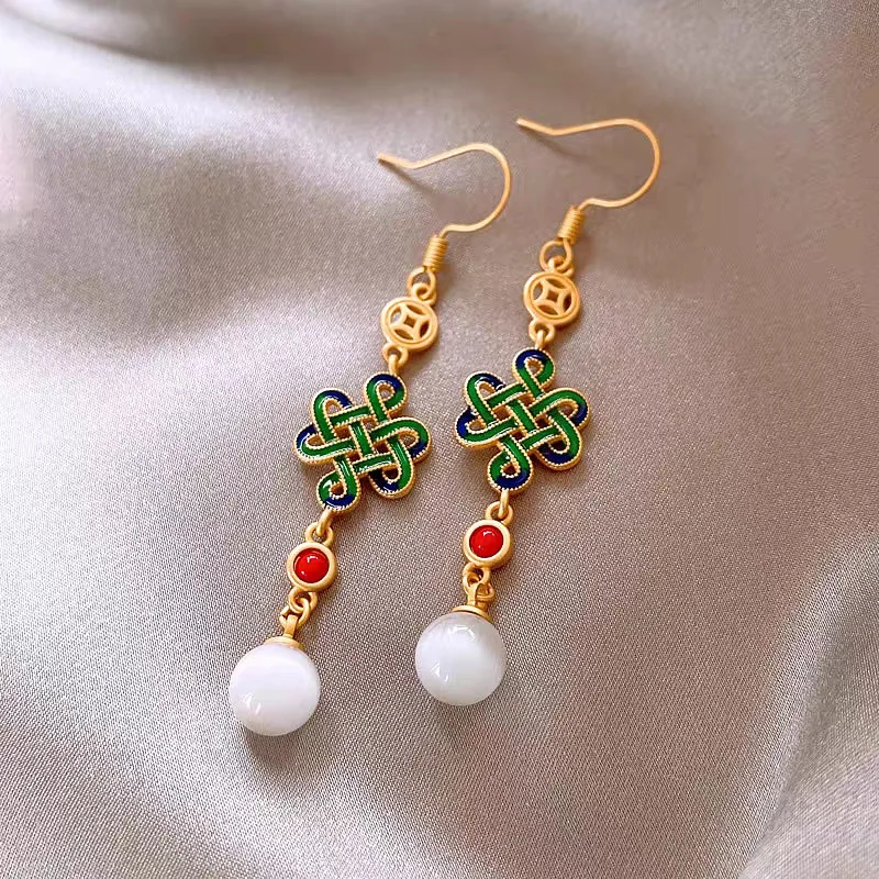 Китайские висячие серьги с узлом