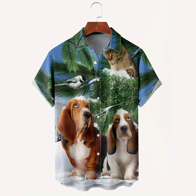 

Мужская гавайская рубашка на пуговицах, летняя блузка с 3d принтом животных, кошек, собак, блузка с коротким рукавом и лацканами