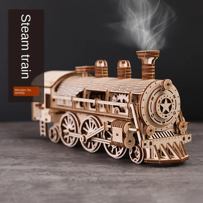 

Creative Qixi Handmade Gift for Boyfriend DIY Wooden Steam Train Adult Difficulty Decompression 3D Puzzle Model Birthday