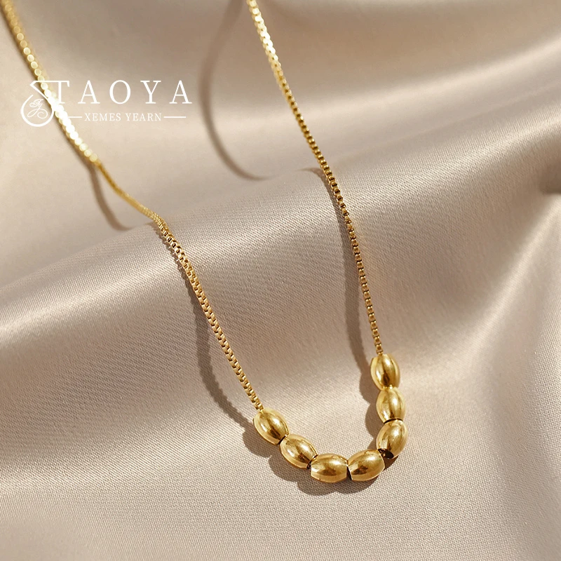 

2023 Simple Oval Beans Pendant Stainless Steel Gold Colour Necklace European and American New Fashion Jewelry Women's Neckchain