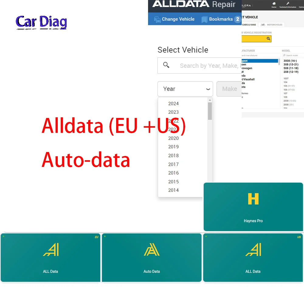 Онлайн-учетная запись 2024 для Autodata Alldata, полный комплект, программное обеспечение для ремонта автомобиля Haynes PRO мастерская, поддержка входа в мобильный компьютер