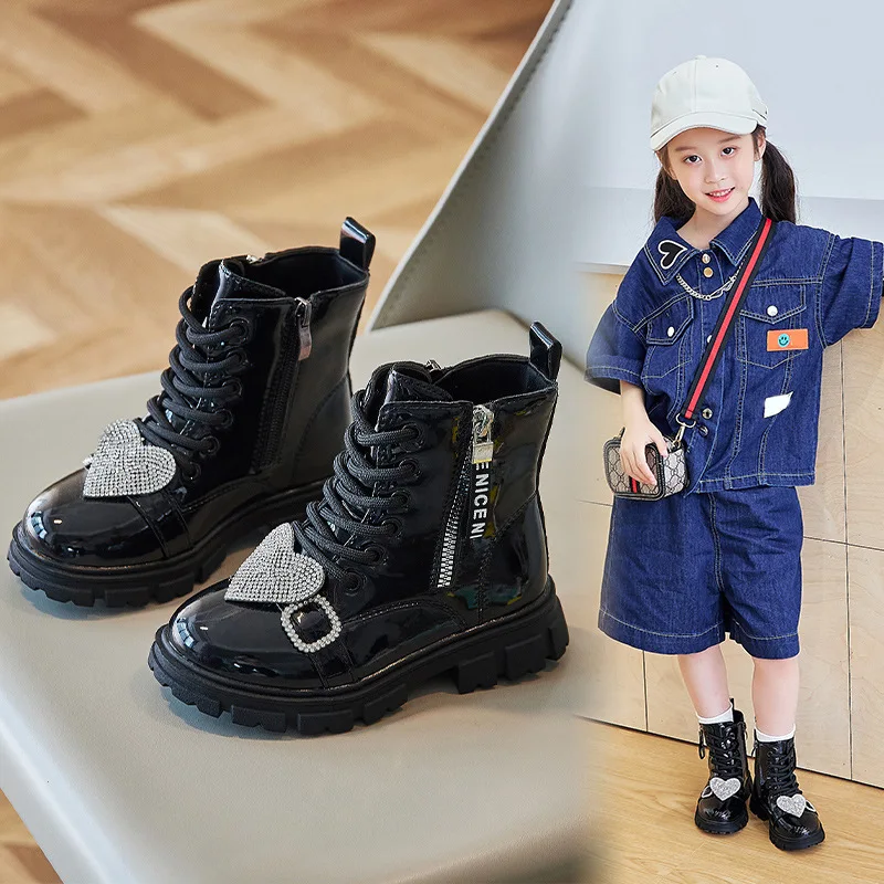 

Детские ботинки челси с блестками и стразами, ботинки из искусственной кожи на платформе для девочек Kisd, обувь принцессы, Осенняя обувь на плоской подошве для малышей