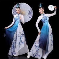 2022 traditional chinese vintage hanfu women flower print qipao dress ancient folk dance streetwear stage performance dress