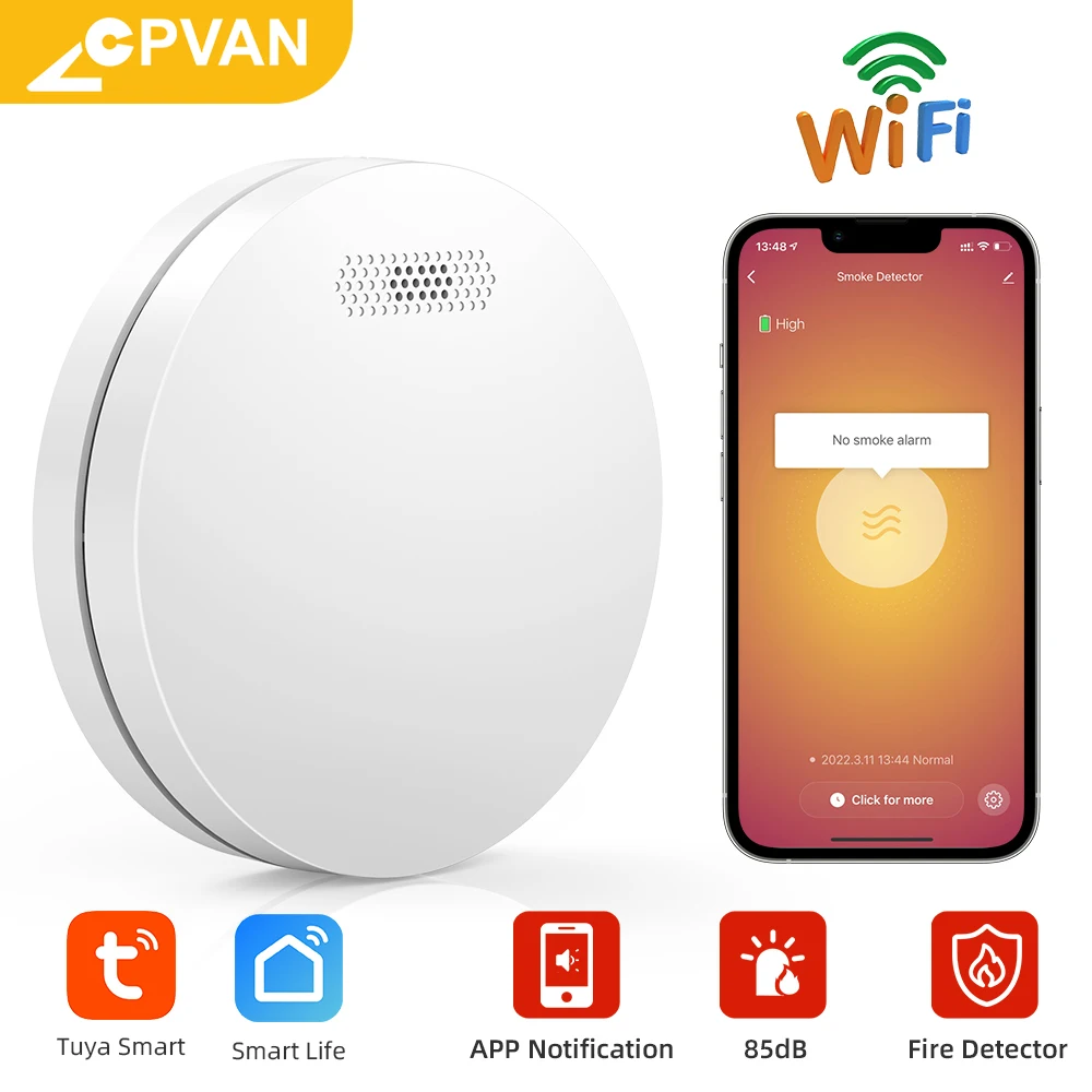 

CPVAN Wifi Smart Smoke Detector TUYA APP Push Wireless Smoke Alarm 85DB Fire Sensor Home Security Protection Alarm System