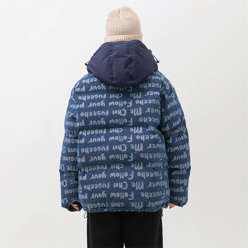 Autumn Winter Denim Cotton Jacket Warm Women Clothes Full Letter Printing Fashion High Street Coats Hip Hop Trend Cotton Jackets