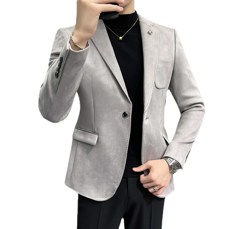 

2022 Boutique S-4XL Men's Fashion Business Casual Slim Gentleman Korean Style Comfortable British Style Dress Suede Small Suit