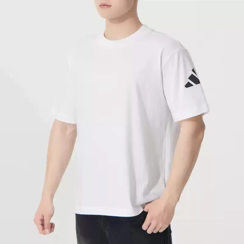 Фото Мужская футболка Adidas с коротким рукавом, новая модель 2026 года, белая, из чистого хлопка, спортивная, дышащая, с полурукавом, для мужчин JC9296 №3