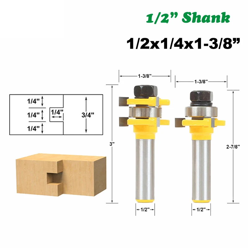 

2PC/Set 1/2" 12.7MM Shank Milling Cutter Wood Carving Tongue & Groove 3 Teeth T-shape for Wood Milling Cutter Set Router Bit