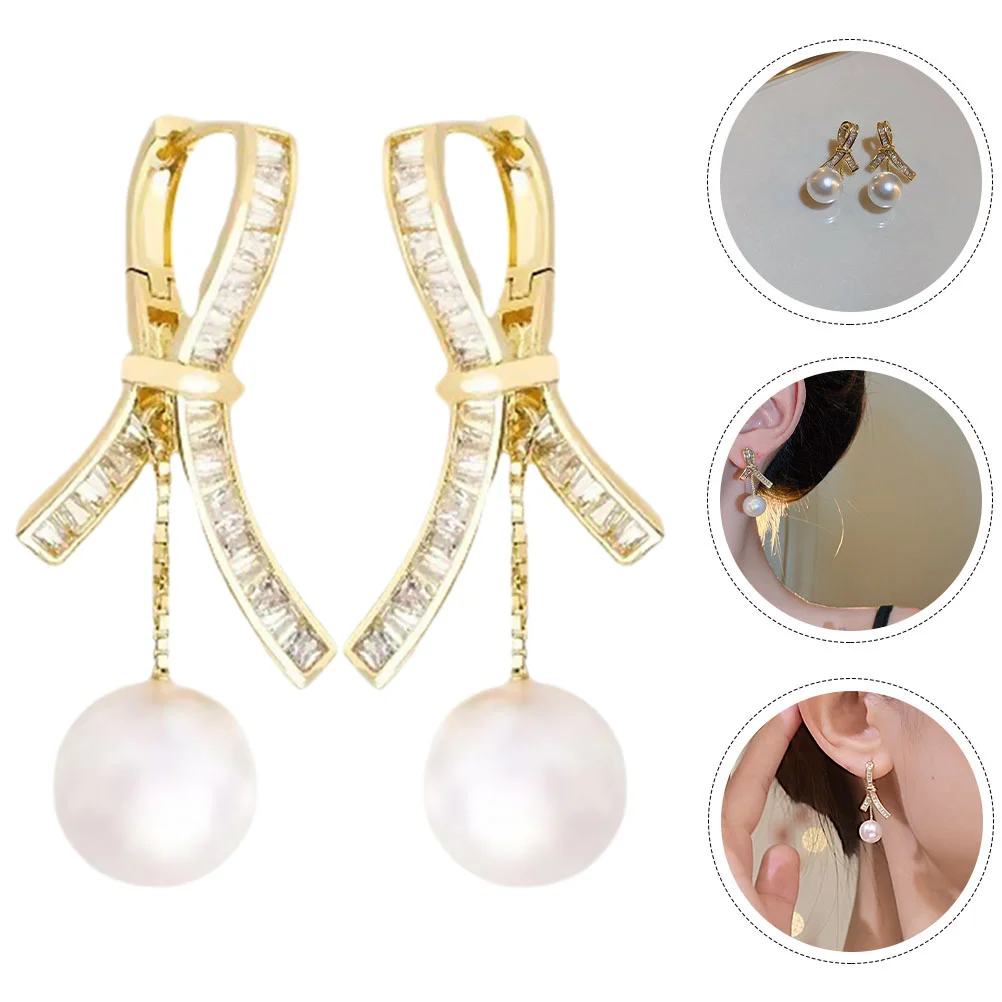 

Earrings Dangle Pearl Stud Jewelry Wedding Bowknot Studs Baroque Bridal Ear Bow