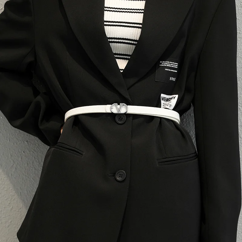 

2022 New Personality Ladies V Buckle Fashion Simple Decoration Suit Jeans 1.5cm Thin Belt Solid Color