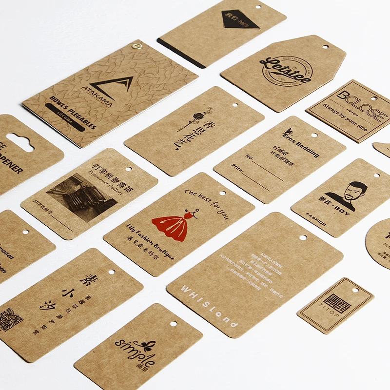 Пользовательские коричневые крафт-бумажные частные бирки для одежды подвесная