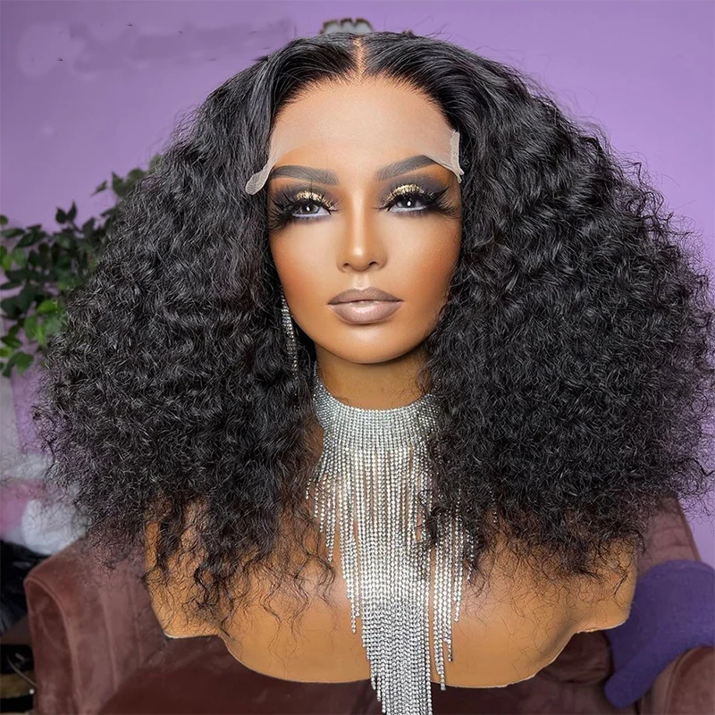 180%Density 26Inch Natural Black Long Kinky Curly Soft Middle Part Lace Front Wig For Women With Baby Hair Natural Hairline