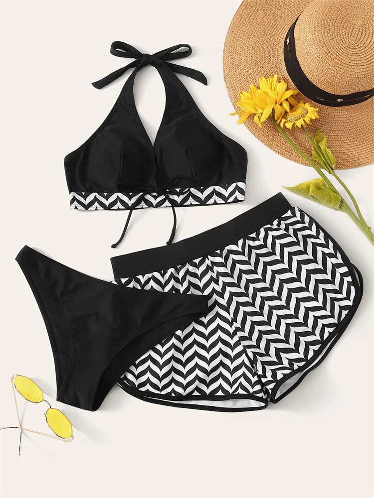 

Sexy Bikini Women Swimsuit 2022 New Solid Striped 3 Piece Swimwear Push Up Bikinis Set Summer Brazilian Beachwear Bathing Suit