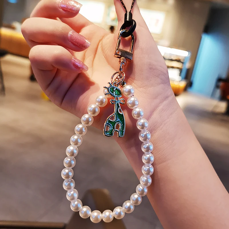 

Pearl Fawn Tag Mobile Phone Lanyard Wristband Pendant Short Handmade Beaded Pendant Bead Hanging Wrist Chain Phone Lanyard Key