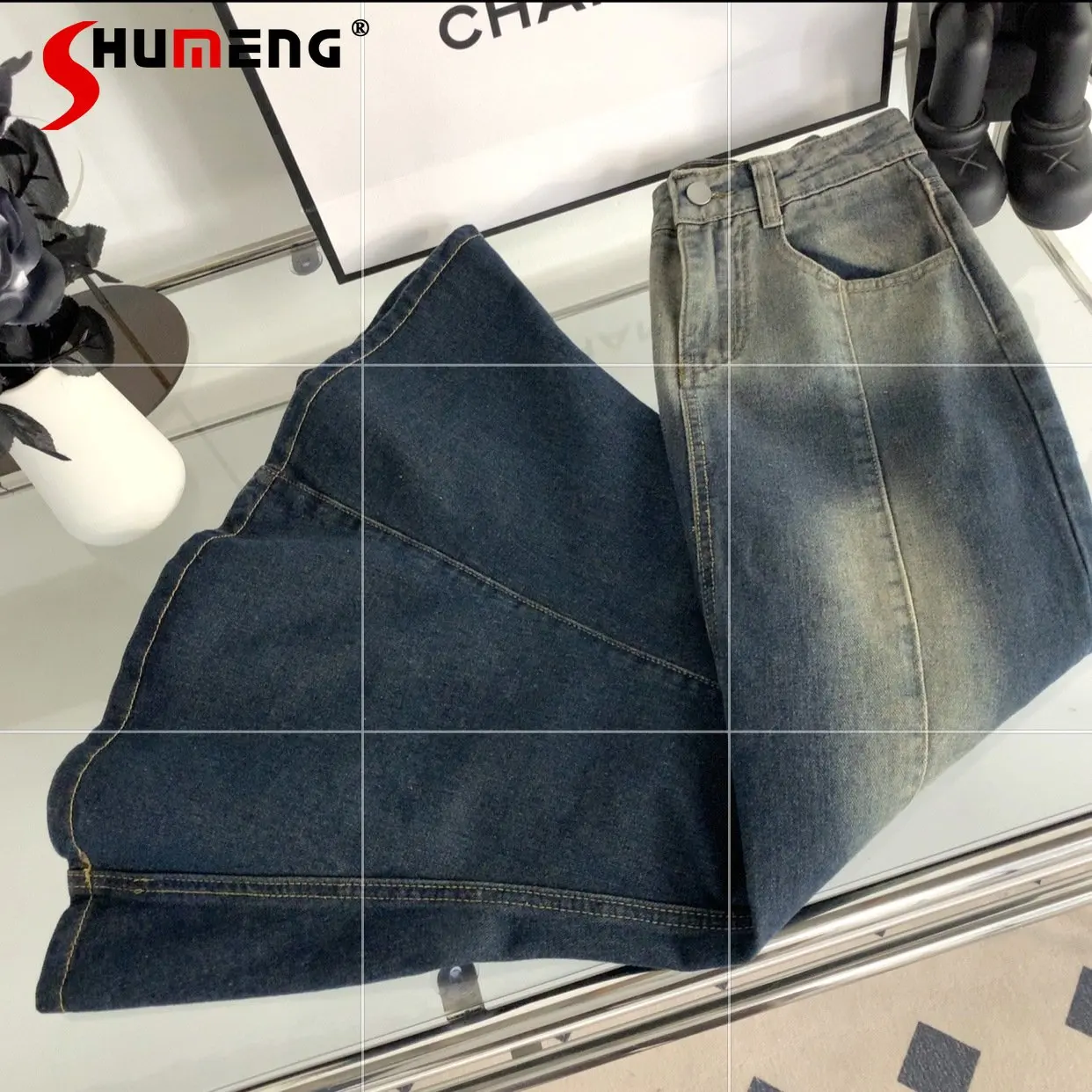 

Street Gradient Color Elegant Denim Skirt Hip Fishtail Skirt Women Spring Summer High Waist Slimming Washed A- Line Long Skirts