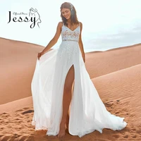 wedding dresses for women bride with chiffon ice tulle beach boat neck sleeveless bridal gowns simplicity slit robes de mari%c3%a9e