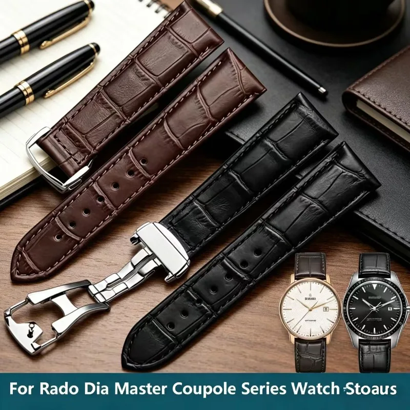 Фото Высококачественный ремешок для часов из натуральной кожи для Rado Dia Master Coupole Series R22861165 R14129116, ремешок для часов, мужской и женский браслет №1