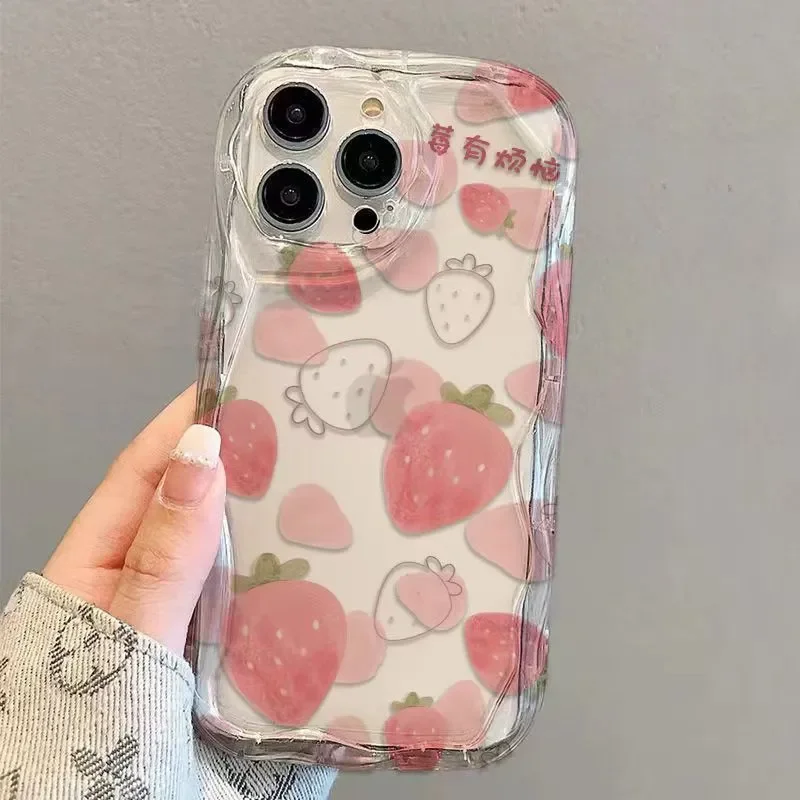 Чехол Ins для телефона с розовой клубникой iPhone 16 Pro Max 15 14 13 12MINI 11XR XS 7 8 Plus Y2K