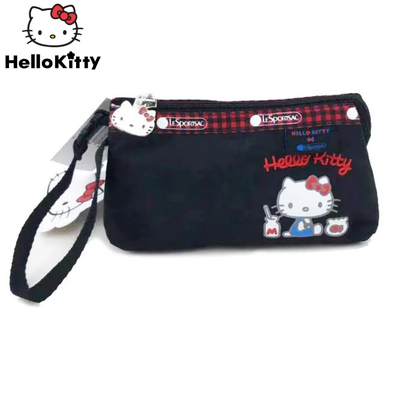 Sanrio Hello Kitty Trend Black Red Wallets For Women Y2k New Anime Handbags Nylon Waterproof Woman Clutches Fashion Storage Bag