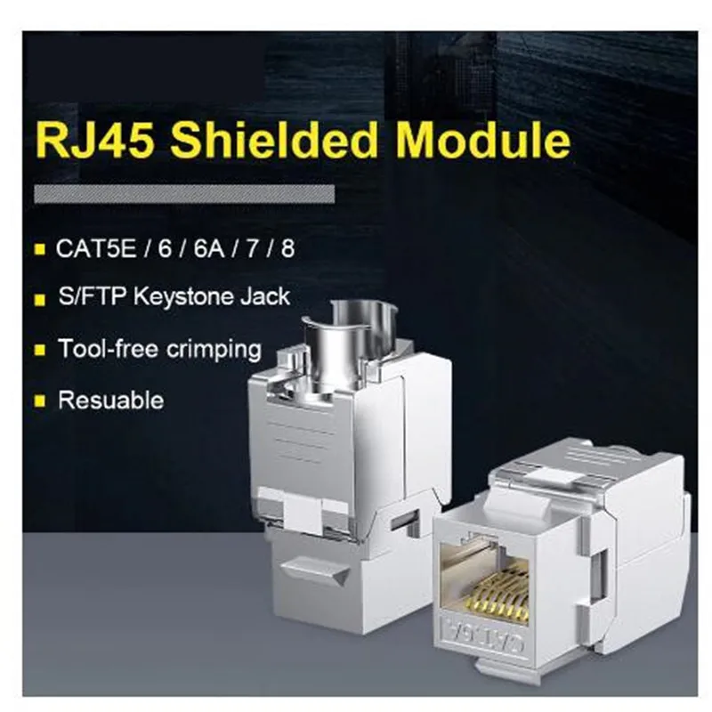 

Адаптер RJ45 CAT8, без инструментов, экранированный, STP Keystone Jack, самоблокирующийся разъем Cat7 CAT6 CAT5E из цинкового сплава