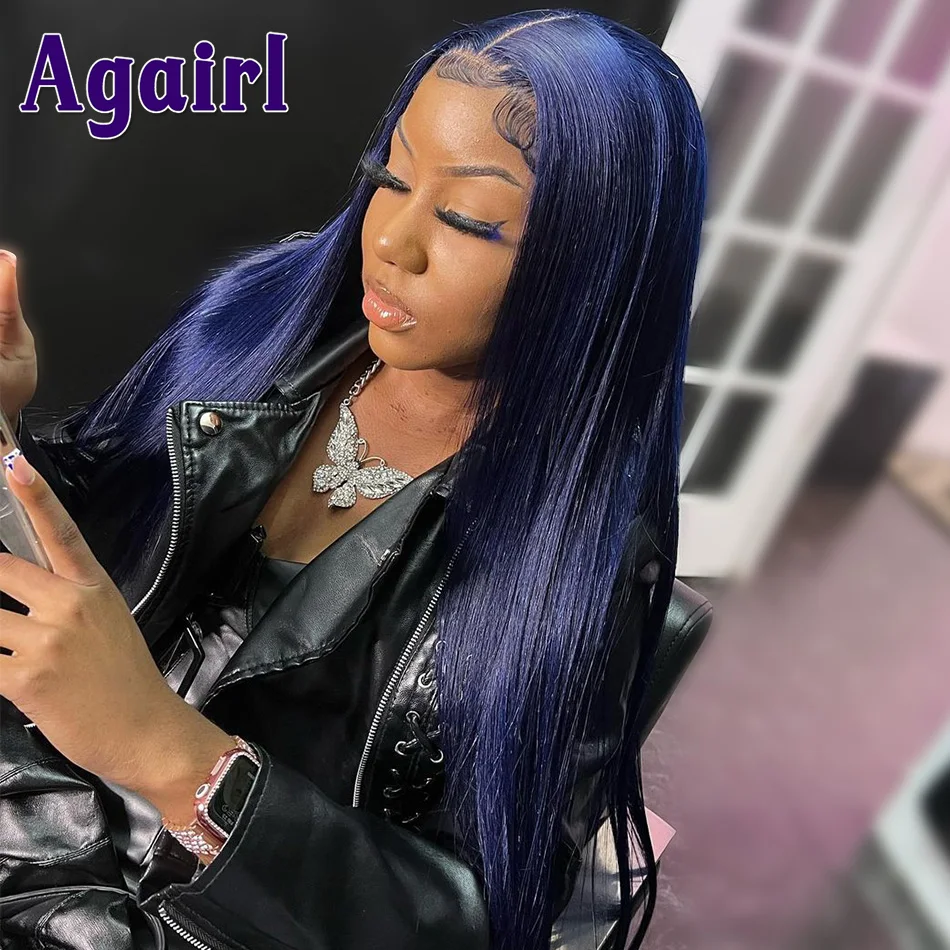 30 32 Inch Dark Blue Straight 5X5 Lace Closure Human Hair Wigs 200% Peruvian Remy Hair Wig 13X6/13X4 Lace Frontal Wigs For Women