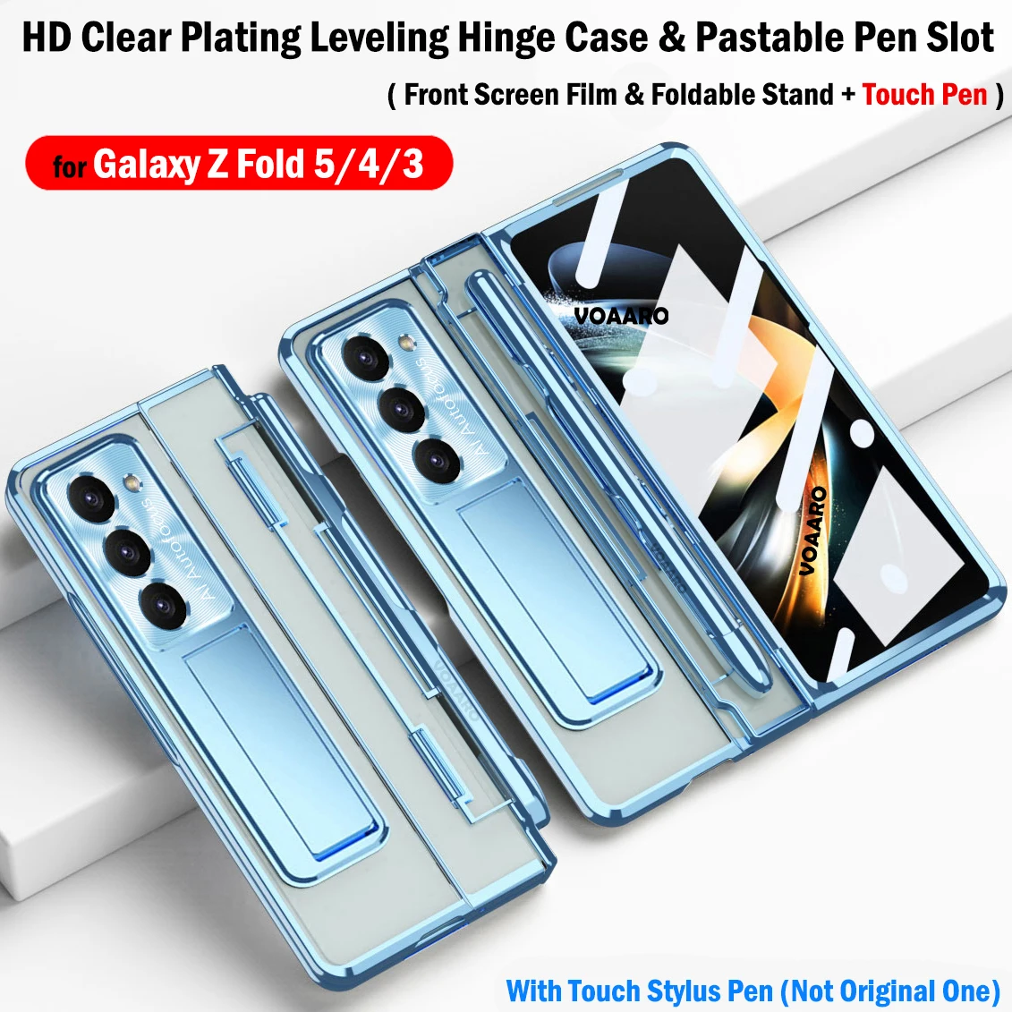 

Pastable Touch Pen Slot for Samsung Galaxy Z Fold 5 5G Case HD Plating Leveling Hinge Holder Cover for Galaxy Z Fold 3 4 5 Case