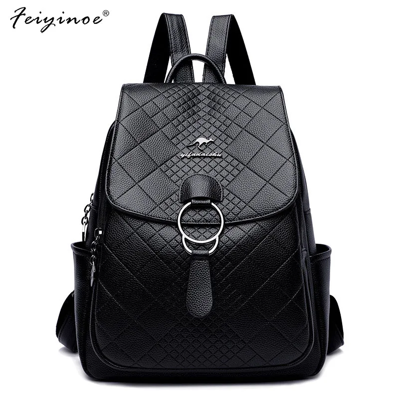 

Fashion School Backpack High Quality Leather Bags For Women 2022 Large Capacity Travel Diamond Lattice Bag Mochilas