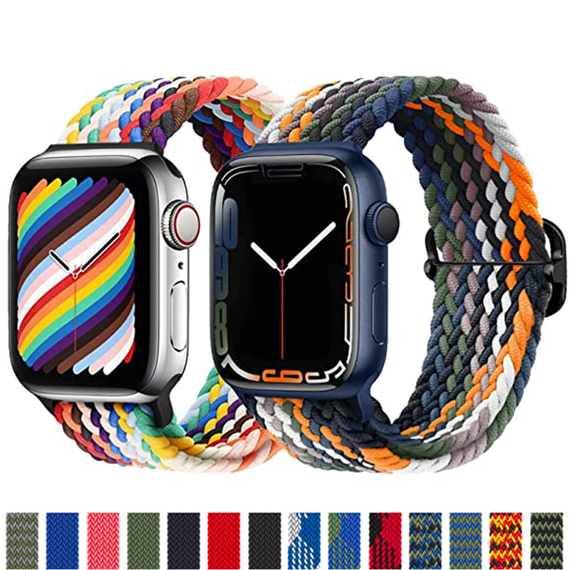 Плетеная соло-петля для Apple watch band 49 мм 45 мм 41 мм 44 мм 40 мм 38 мм 42 мм, нейлоновая регулируемая эластичная для iWatch Ultra 8 7 6 5 3 SE