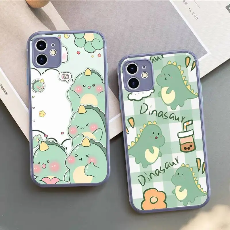 

Cute Cartoon Dinosaur Phone Case for iPhone 14 11 12 13 Mini Pro Max 8 7 Plus X XR XS MAX Translucent Matte Cover