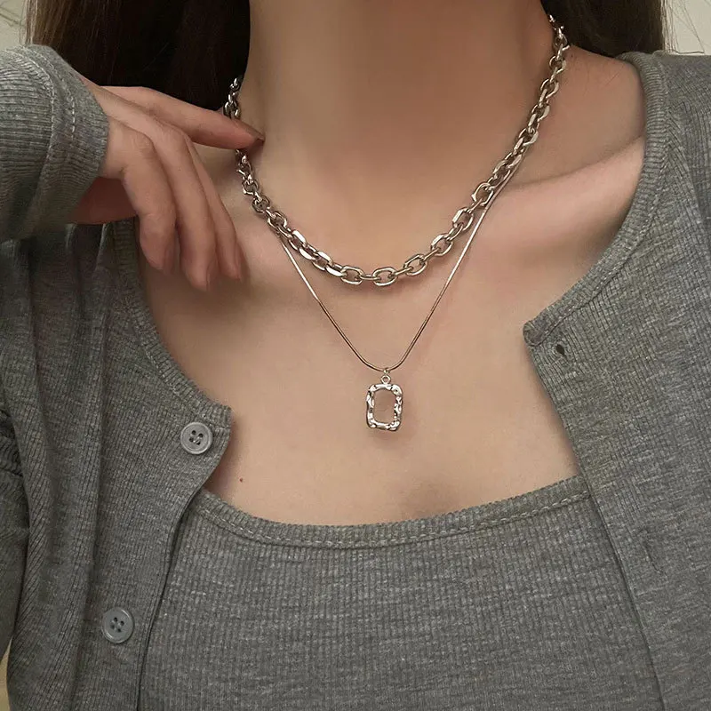 

Ins Titanium Steel Double-Layer Necklace Female 2022 New Trendy Hip-Hop Light Luxury Niche Sweater Chain Accessories For Women