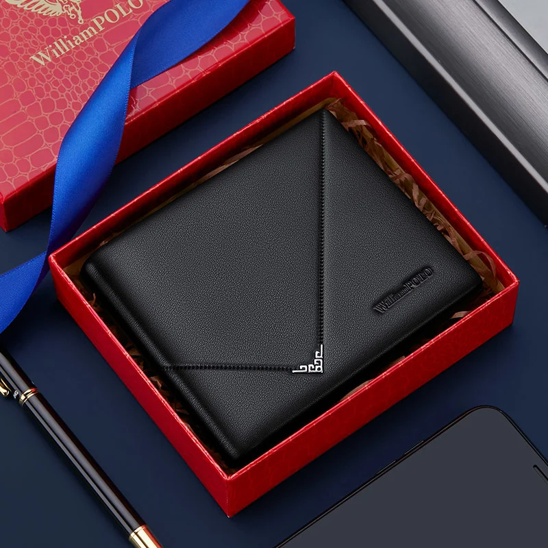 

2023 WILLIAMPOLO Small Men's Wallet Leather Anti THeft For Card Document Holder Side Purse Male Thin Boy